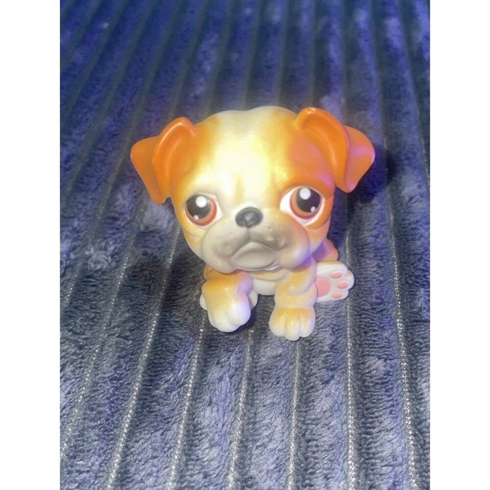 Hasbro LPS Littlest Pet Shop ORANGE TAN CREAM BULLDOG Brown Eyes #46